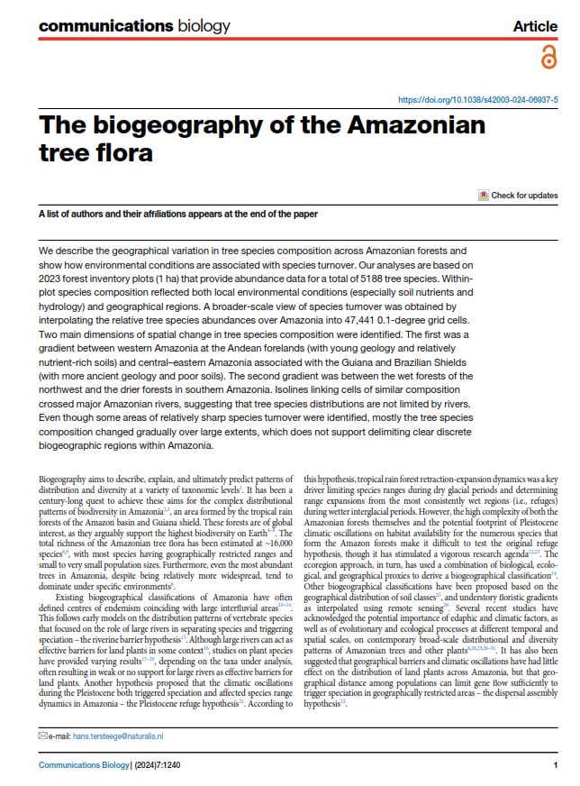 The biogeography of the Amazonian tree flora. Communications biology