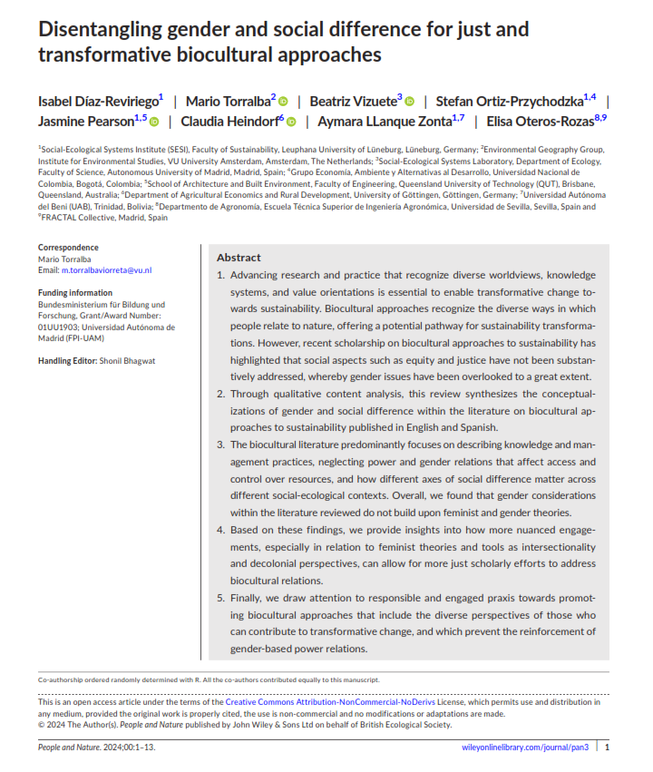 Disentangling gender and social difference for just and transformative biocultural approaches