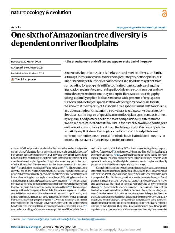 One sixth of Amazonian tree diversity is dependent on river floodplains