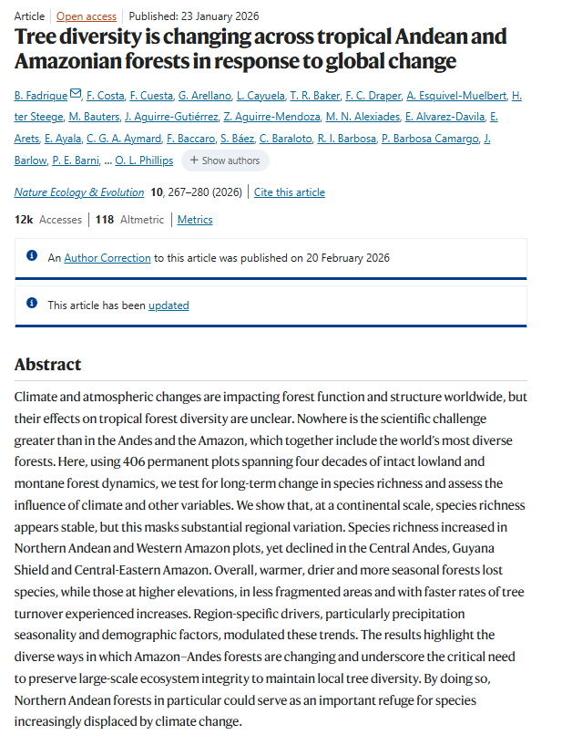 Tree diversity is changing across tropical Andean and Amazonian forests in response to global change.
