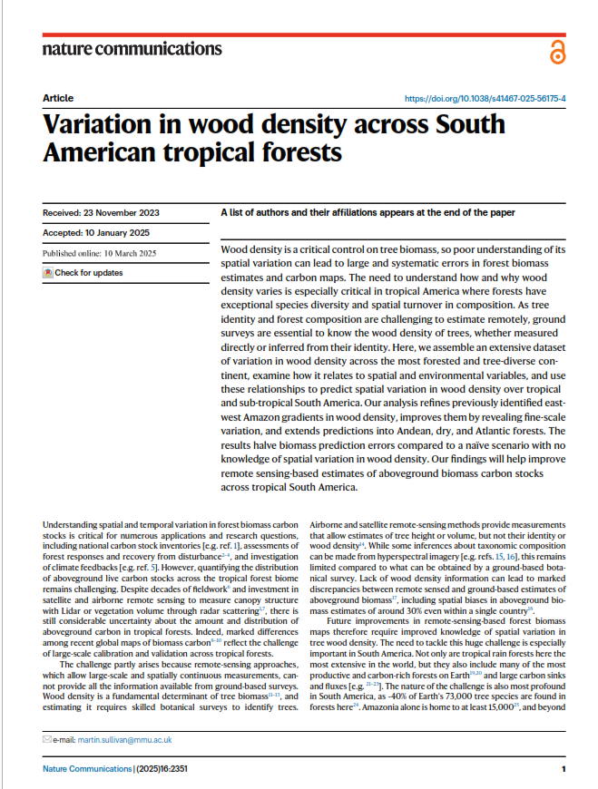 Variation in wood density across South American tropical forests