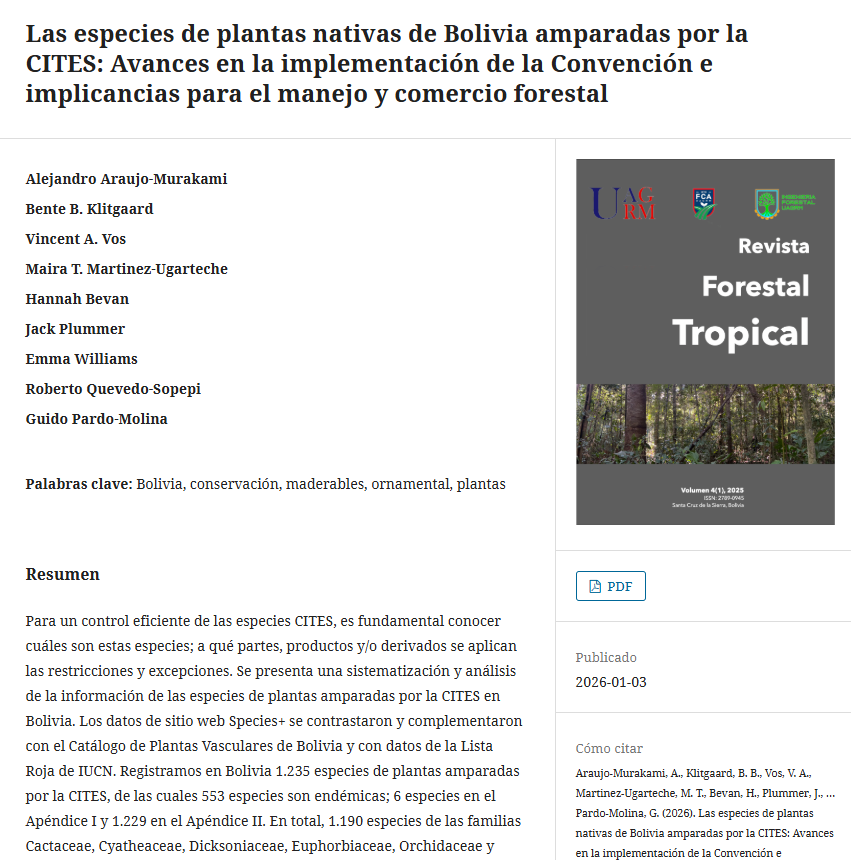 Las especies de plantas nativas de Bolivia amparadas por la CITES