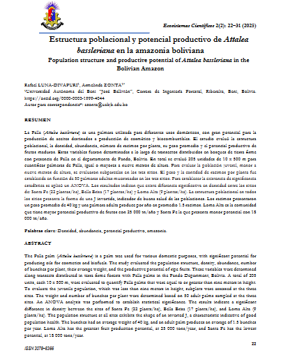 Estructura poblacional y potencial productivo de Attalea bassleriana en la Amazonía boliviana