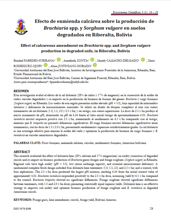 Efecto de enmieda calcárea sobre la producción de Brachiaria spp. y Sorghum vulgare en suelos degradados